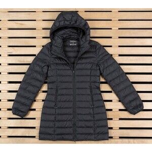 Quince Lightweight Down Packable Long Puffer Jacket Black Womens Sz S / W-JKT-14